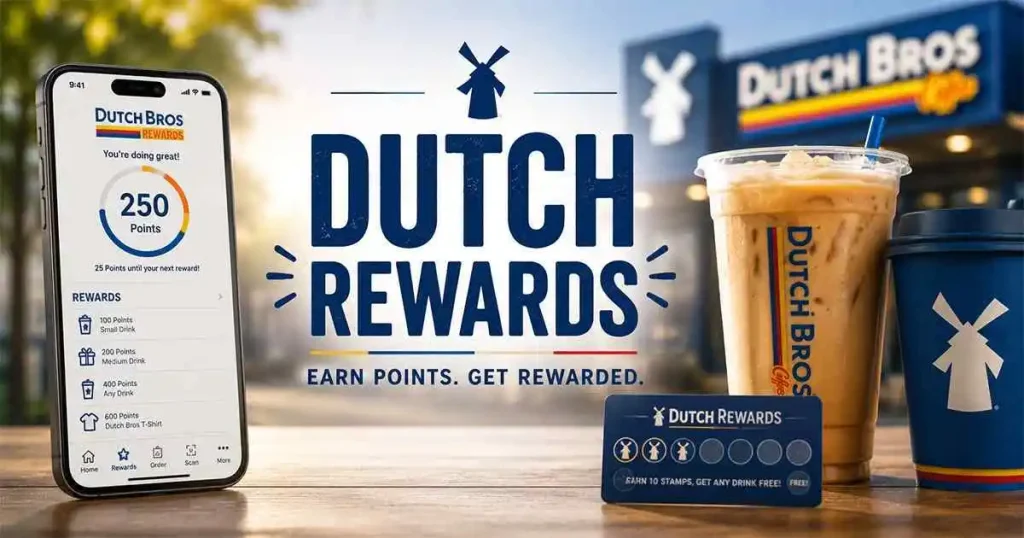 Dutch Rewards in the Dutch Bros App featuring points, exclusive rewards, free drinks, mobile ordering, and loyalty benefits for coffee lovers.