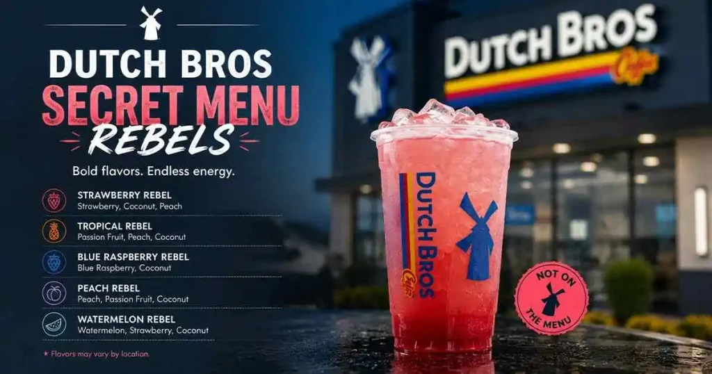 Dutch Bros Secret Menu Rebels featuring the most popular hidden Rebel energy drinks and custom flavors