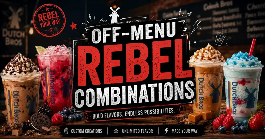 Off-Menu Rebel Combinations featuring the best custom Dutch Bros Rebel drinks and hidden flavor mixes